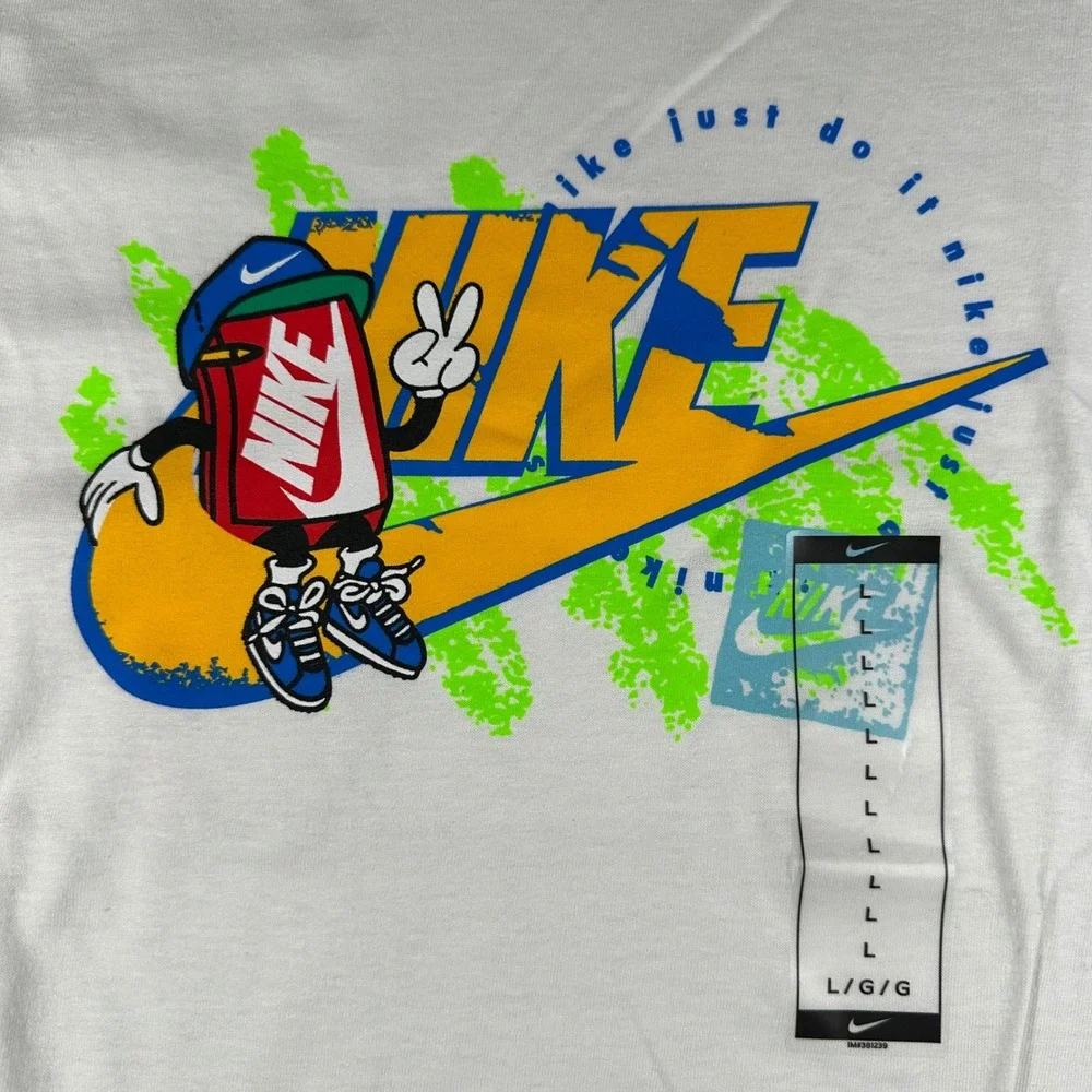 Nike Sportswear Tee Kids L White‎ Graphic Tee Boxy Futura Just Do It Cartoon
